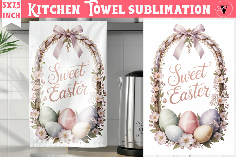 Easter kitchen towel sublimation | Coquette tea towel example image 1