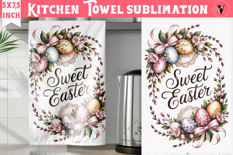 Easter kitchen towel sublimation | Coquette tea towel example image 1