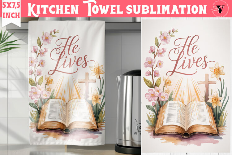 Easter kitchen towel sublimation | Christian kitchen towel example image 1
