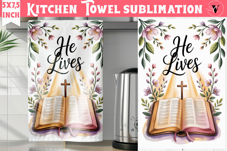 Easter kitchen towel sublimation | Christian kitchen towel example image 1