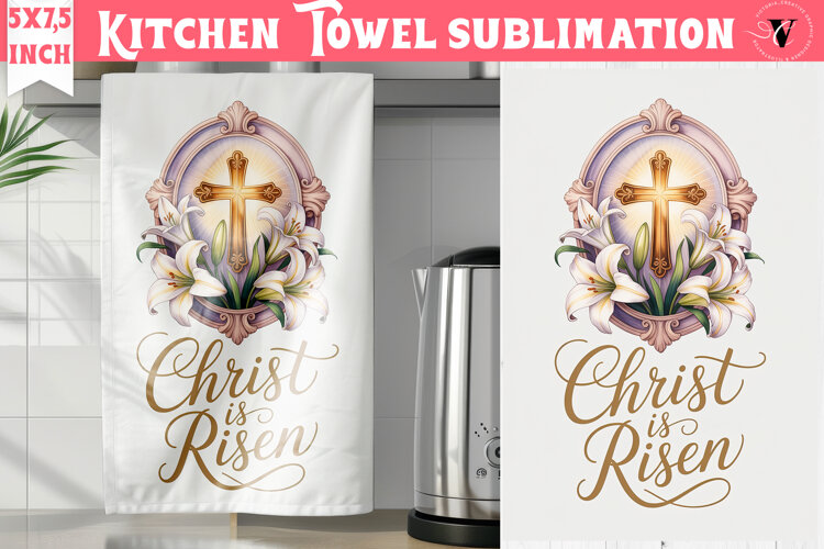 Easter kitchen towel sublimation | Christian kitchen towel example image 1