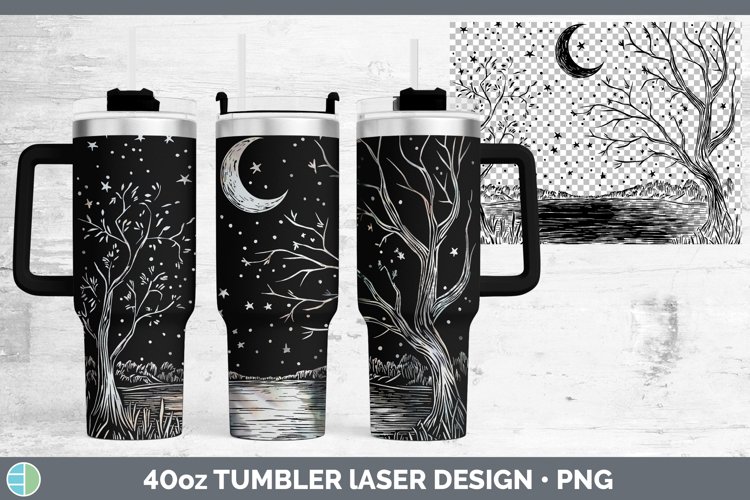 Etch Moon and Stars Laser 40oz Tumbler Sublimation Tumbler D