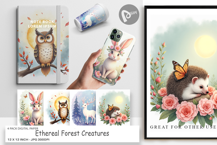Digital Paper Ethereal Forest Creatures