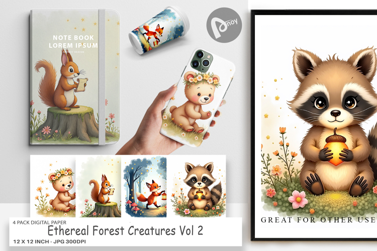 Digital Paper Ethereal Forest Creatures