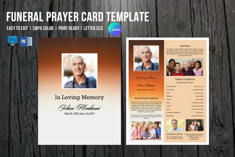 Funeral Program Card Template, Ms Word, Photoshop & Canva