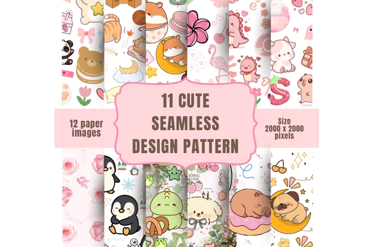 Cute Seamless Pattern Bundle 11 PNG Designs