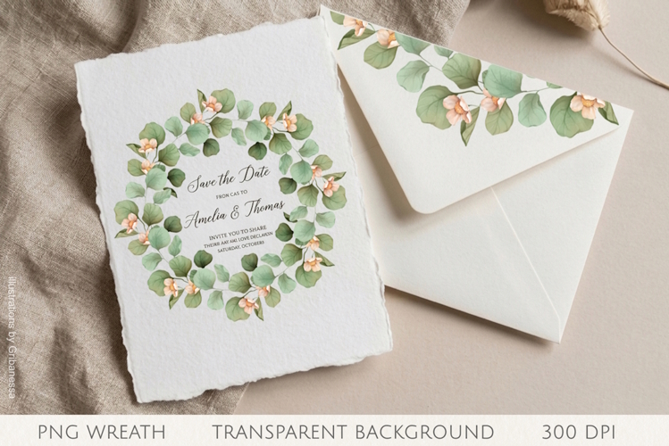 Eucalyptus & Flower Wreath | Elegant Floral Frame PNG example image 1