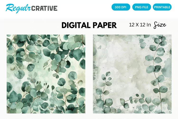 Eucalyptus Seamless Pattern, Eucalyptus Digital Paper