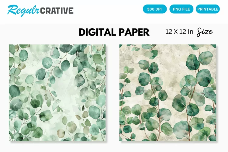 Eucalyptus Seamless Pattern, Eucalyptus Digital Paper