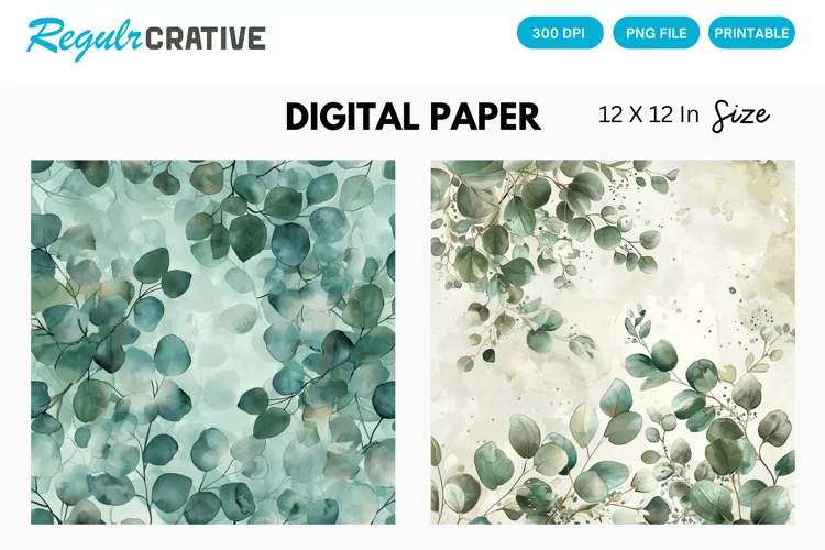 Eucalyptus Seamless Pattern, Eucalyptus Digital Paper