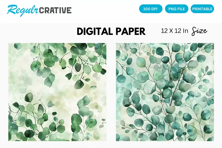 Eucalyptus Seamless Pattern, Eucalyptus Digital Paper