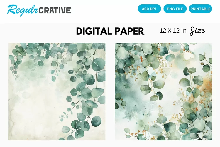 Eucalyptus Seamless Pattern, Eucalyptus Digital Paper