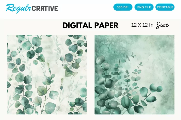 Eucalyptus Seamless Pattern, Eucalyptus Digital Paper