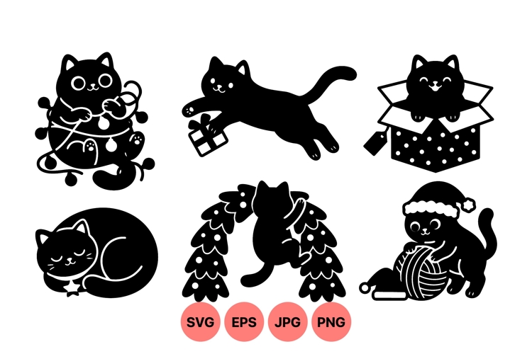 Playful Cat Holiday SVG Clipart For Crafts