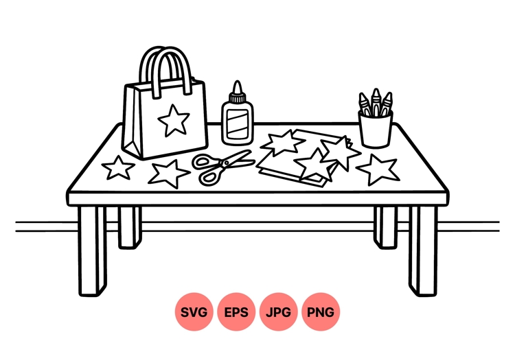 Hand Drawn Kids Craft Table SVG Illustration