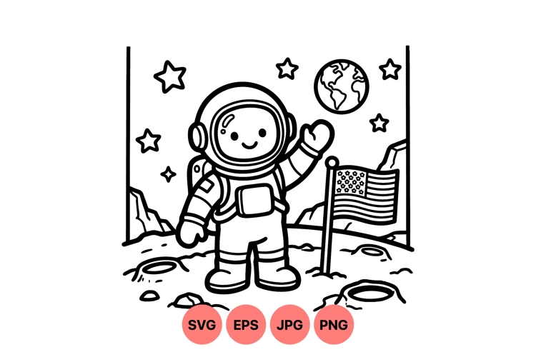 Astronaut Clipart Black and White Image 5