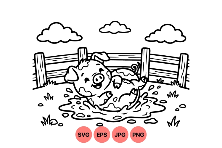Cute Pig Playing In Mud Farm Animal Svg Illustration