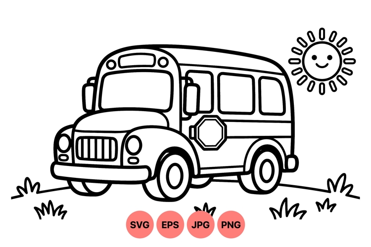 Cute School Bus Lineart Svg For Kids Coloring