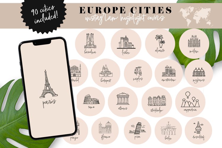 Travel Instagram Highlight Covers, Europe Cities Story Icons