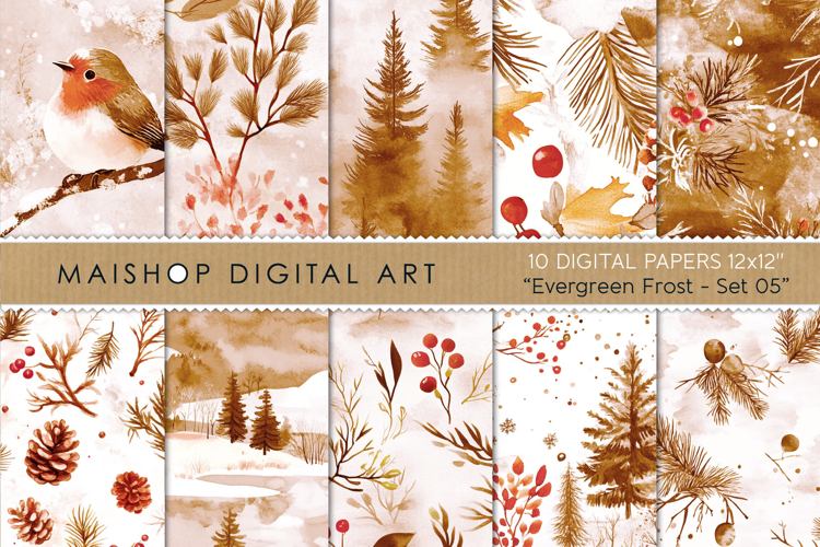 Warm Ochre Watercolor Winter Forest Paper