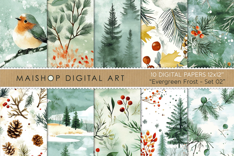 Misty Forest Watercolor Digital Paper