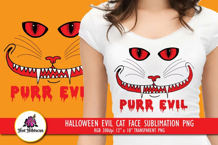 Evil Cat Face Sublimation | Scary Cat T shirt Graphics