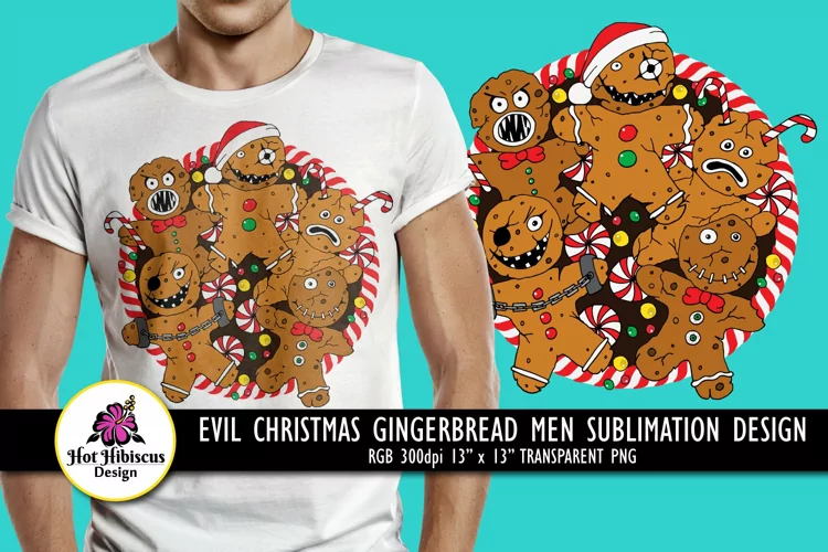 Evil Creepy Christmas Gingerbread Man Sublimation Design