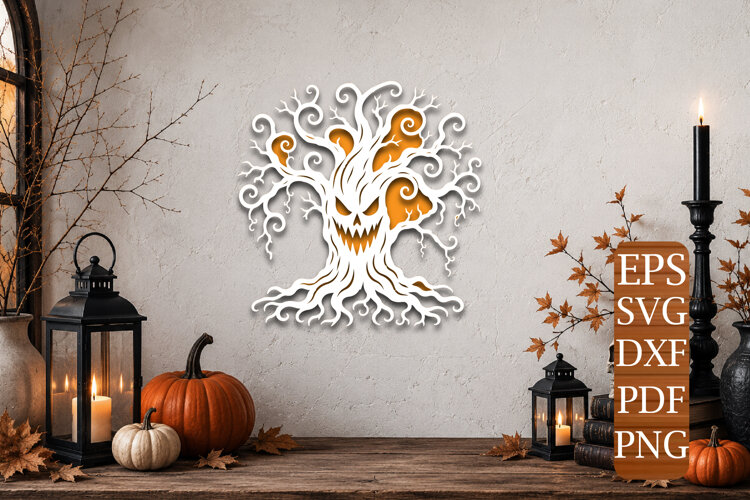 Evil Haunted Tree Laser Cut SVG example image 1