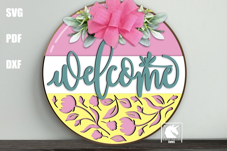 Floral Welcome Sign SVG| Flower Round Door Hanger SVG