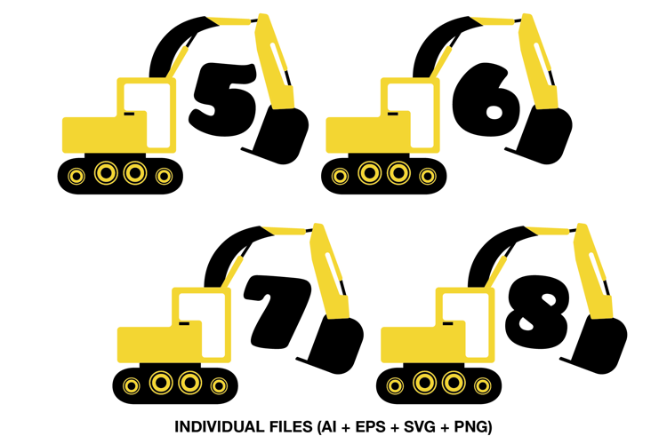 Excavator Birthday Number Clipart, Construction Party