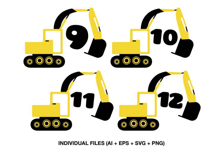 Excavator Number Clipart, Construction Counting Graphics