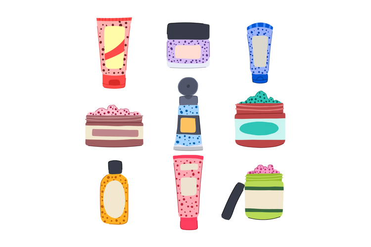 exfoliating scrub set cartoon