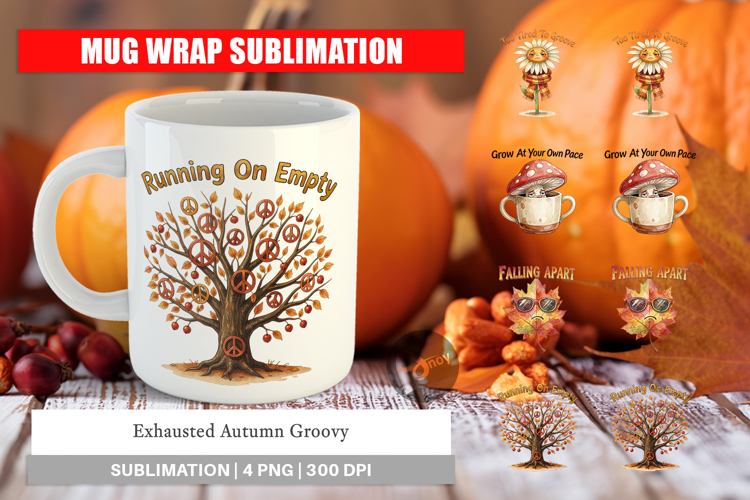 Exhausted Autumn Groovy Mug Wrap