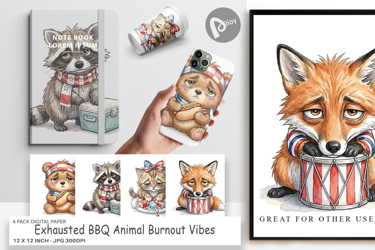 Exhausted BBQ Animal Digital Paper