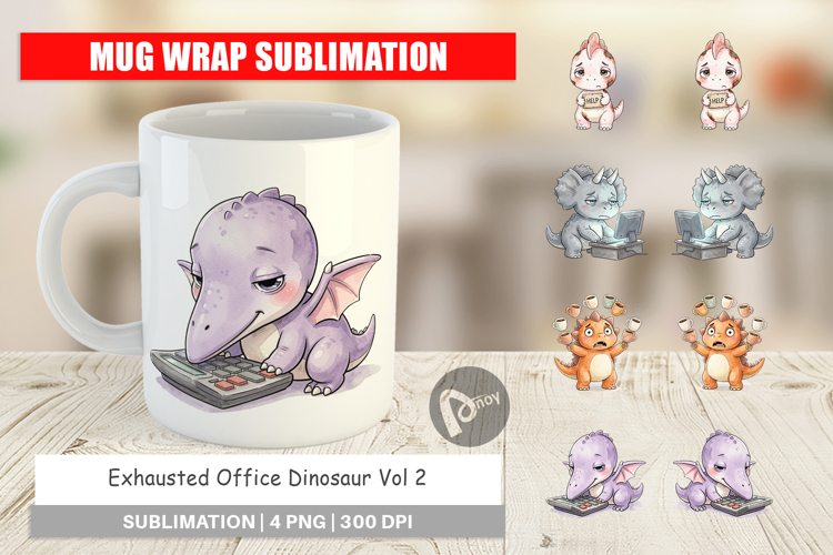 Exhausted Office Dinosaur Mug Wrap