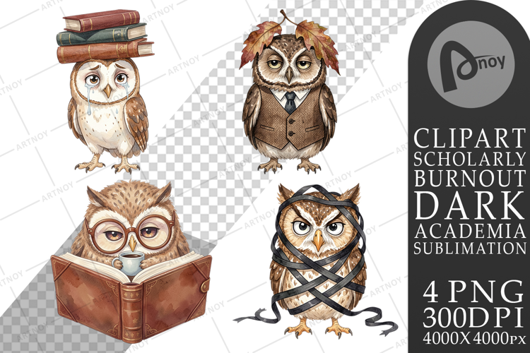 Exhausted Owl Dark Academia Sublimation