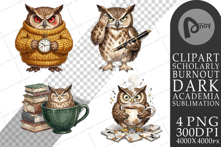 Exhausted Owl Dark Academia Sublimation