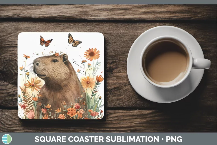 Exotic Animals Capybara Square Coaster Sublimation Coaster D