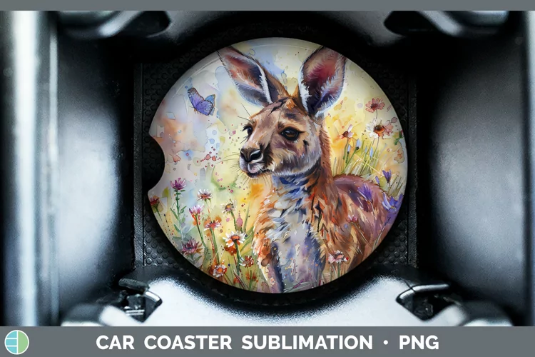 Exotic Animals Kangaroo Car Coaster Sublimation Coaster Desi
