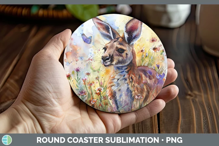 Exotic Animals Kangaroo Round Coaster Sublimation Coaster De