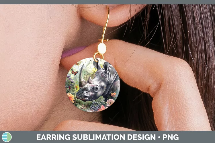 Exotic Animals Rhino Round Earrings Sublimation Earrings Des