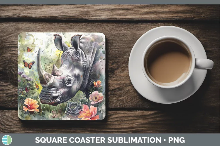 Exotic Animals Rhino Square Coaster Sublimation Coaster Desi
