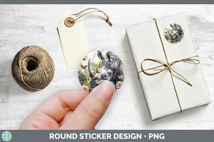 Exotic Animals Rhino Stickers | Round Labels Designs