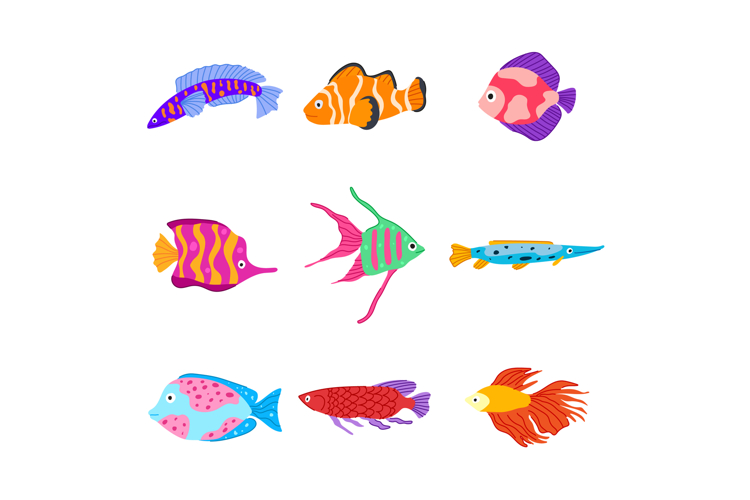 exotic fish set cartoon