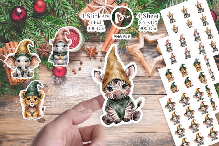 Safari Holiday Animal Gnomes Sticker