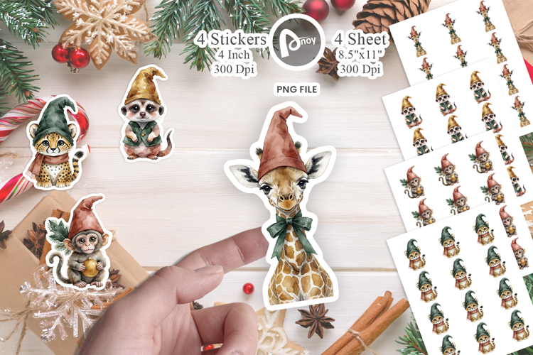Safari Holiday Animal Gnomes Sticker