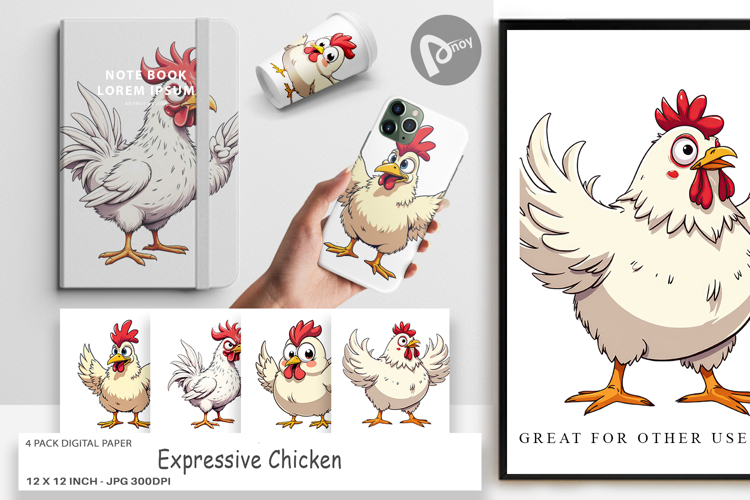 Digital Paper Expressive Chicken