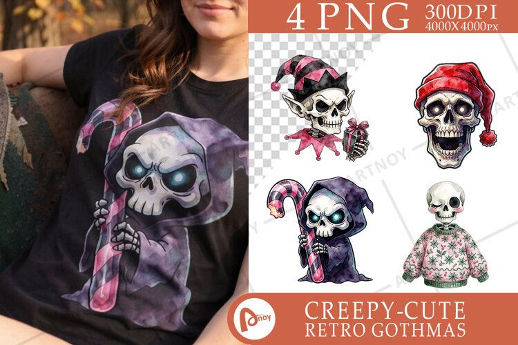 Playful Gothmas Skulls Sublimation example image 1