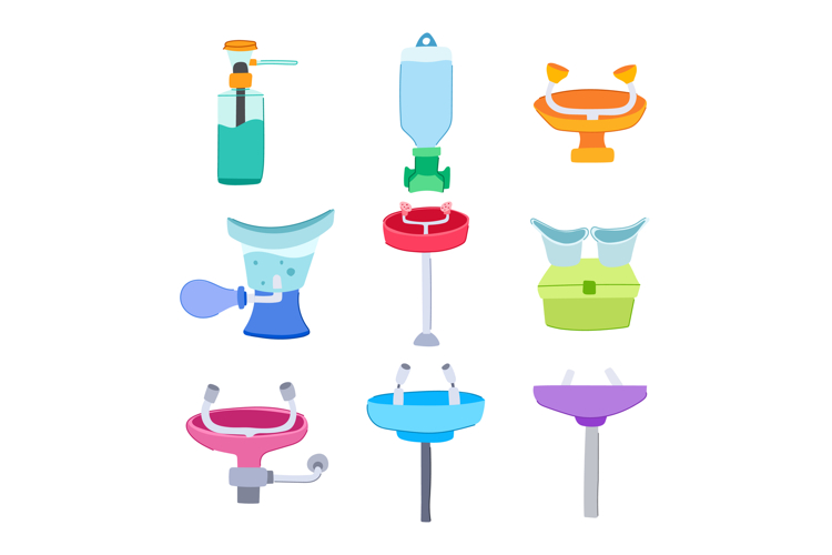 eye wash station set cartoon