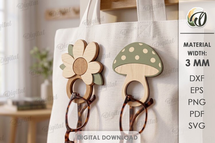Eyeglass Holder Brooches Laser Cut. Flower. Mushroom SVG example image 1